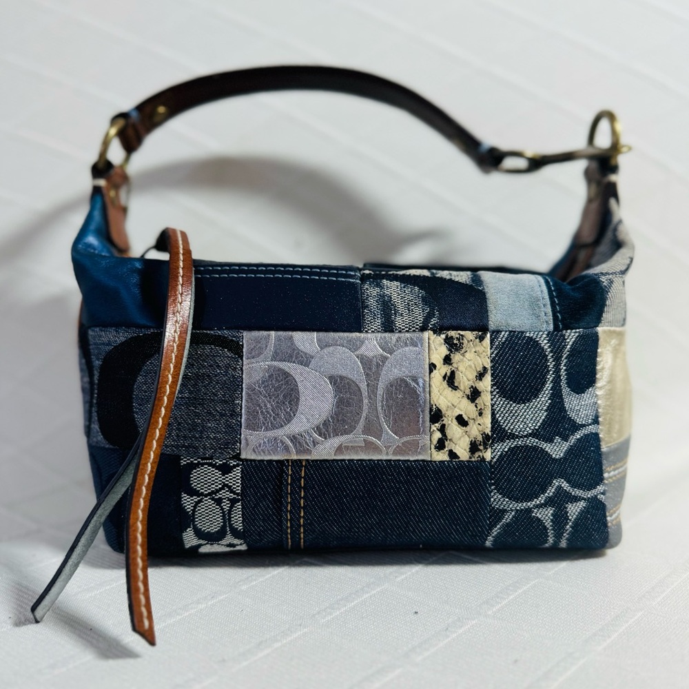 Denim patchwork coach bag